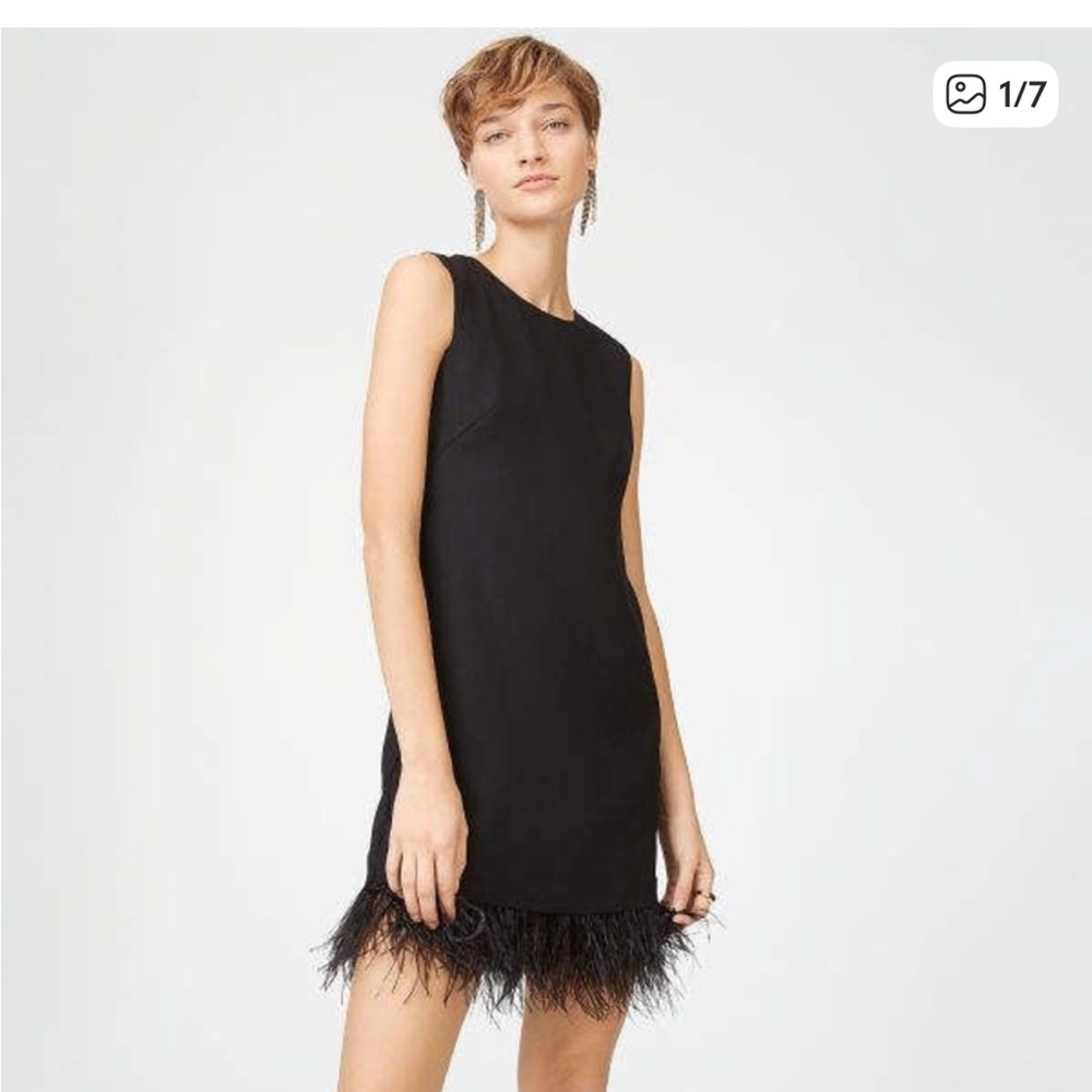 Club Monaco Quinella Elegant Black Sleeveless Dress with Feather Hem